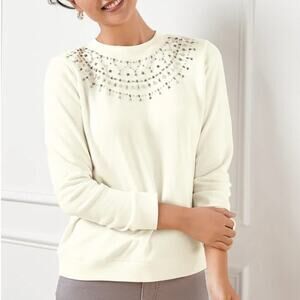 Talbots Cream Beaded Fair Isle Crewneck Sweatshirt